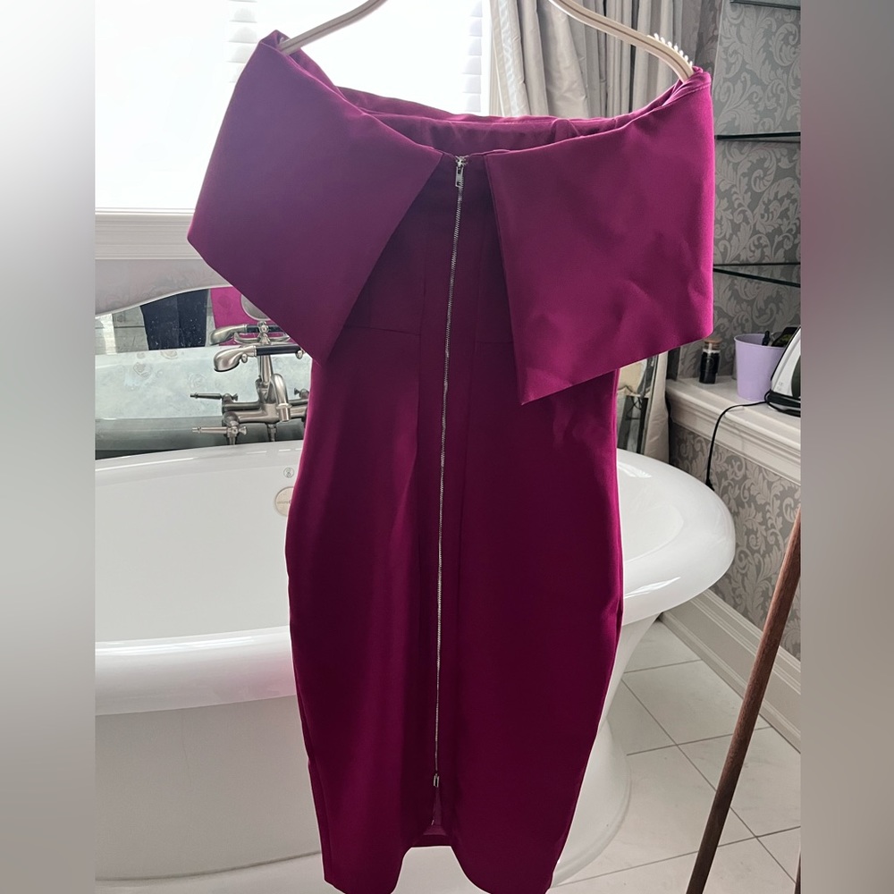 Fushia Bodycon Off The Shoulder Midi Dress